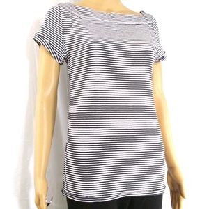 FREE PEOPLE Thick Natural Cotton Navy & White Striped Raw Edges T-Shirt …